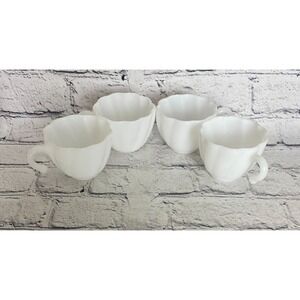 Vintage Hazel-Atlas Alpine White Milk Glass Swirl Punch Cup Replacement Lot Of 4